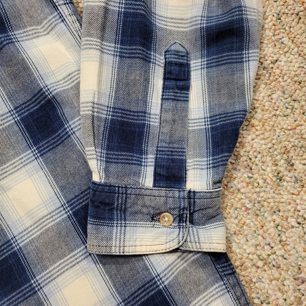 LL Bean Shirt Mens Large Blue Shadow Plaid Flannel Button Down Long Sleeve VTG - Picture 7 of 16